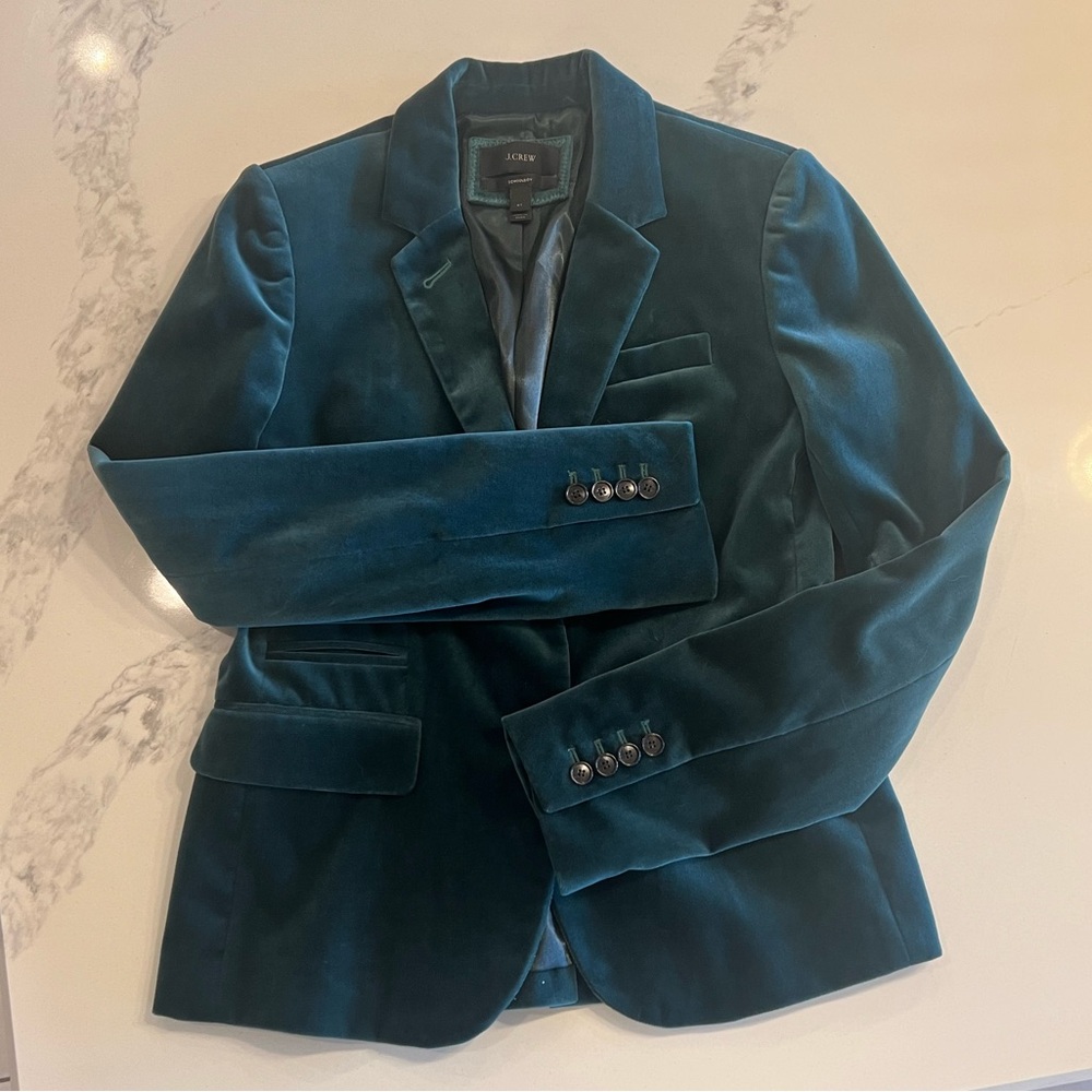 J Crew Schoolboy Velvet Blazer deep emerald green